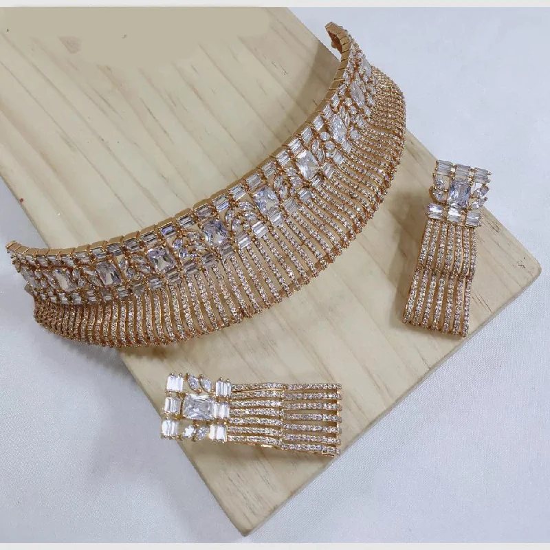 vintage necklaces for women -SNERA Gold Plated American Diamond Choker Necklace Set