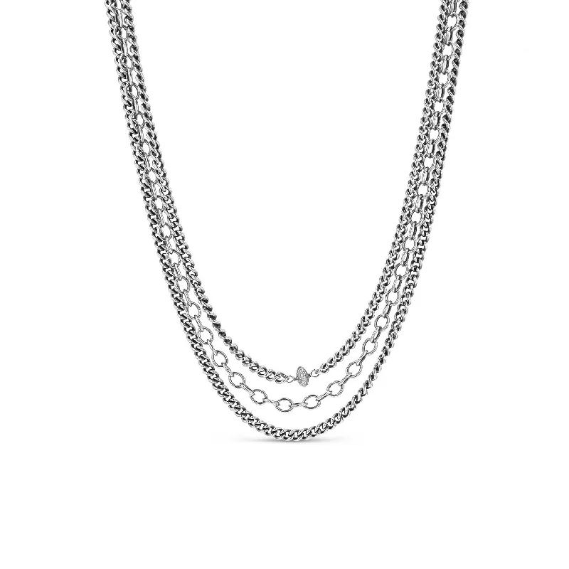 initial necklaces for women -Strength, Beauty, and Power Triple Layer Chain Necklace  N0001884