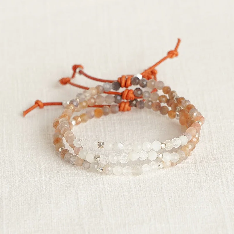 matching bracelets for women -Tiny Mantras Bracelet - Peach Moonstone | Daily Intention Bracelet