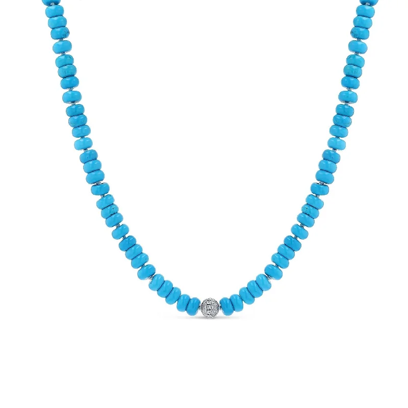 short necklaces for women -Hand Knotted Turquoise Necklace with Diamond Bezel Bead N0003413