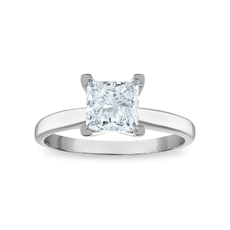 half eternity engagement rings for women -Signature Certificate EcoLove 1 1/2 CTW Princess Cut Lab Grown Diamond Solitaire Engagement Ring in 14KT White Gold