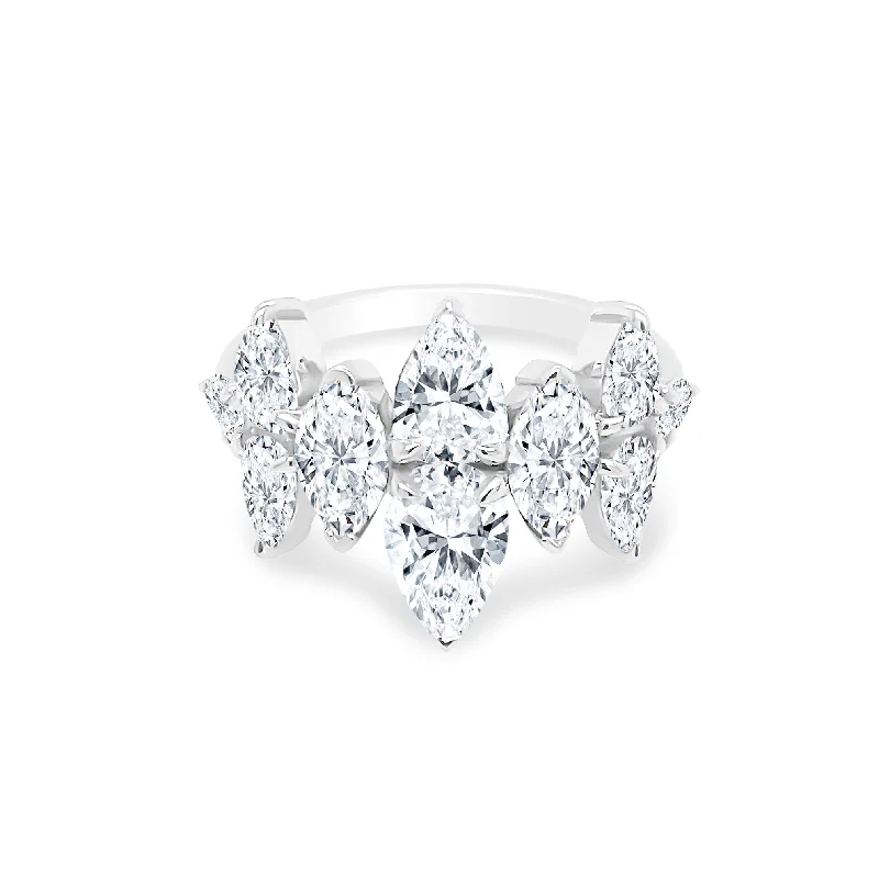 Women's rings luminous-rose-Alternating North South Marquise and Pear Cut