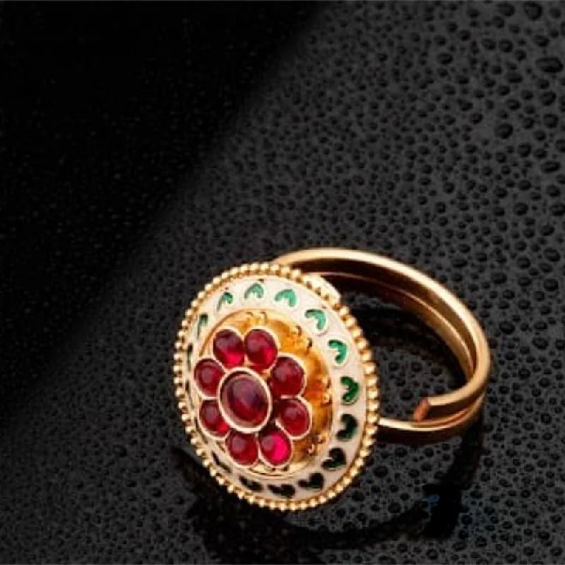 Women's rings whimsical-luxe-ChicCharm Jewellery Brass Gold Plated Synthetic Stone And Meenakari Rings