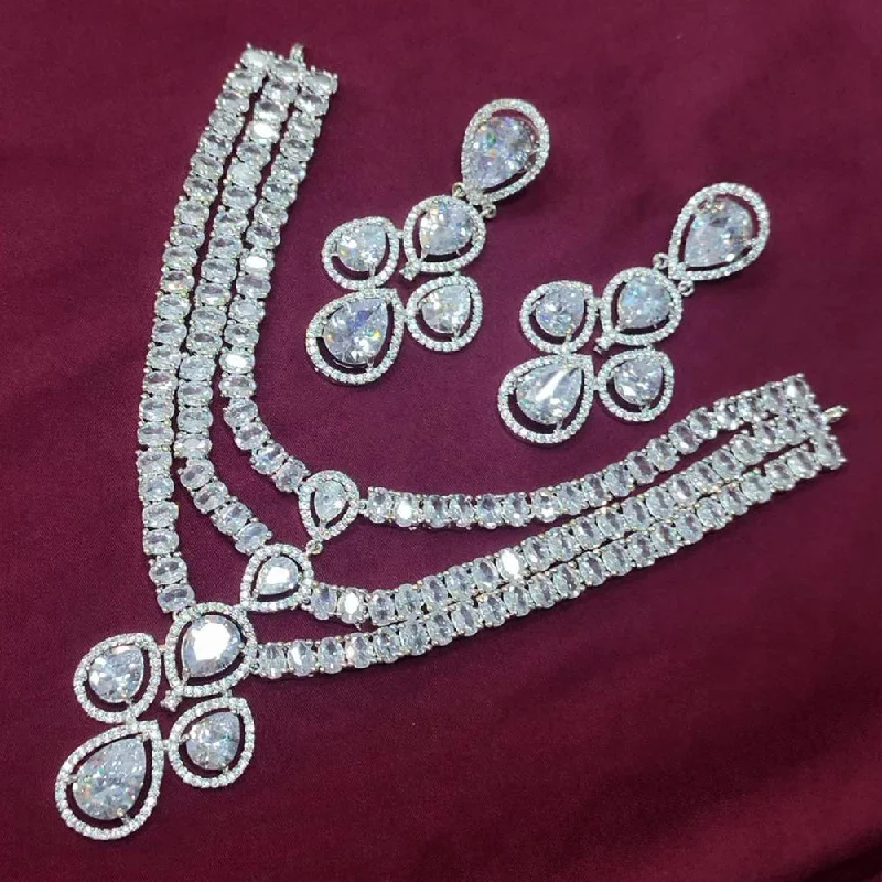 pearl necklaces for women -Akruti Collection Silver Plated American Diamonds Necklace Set