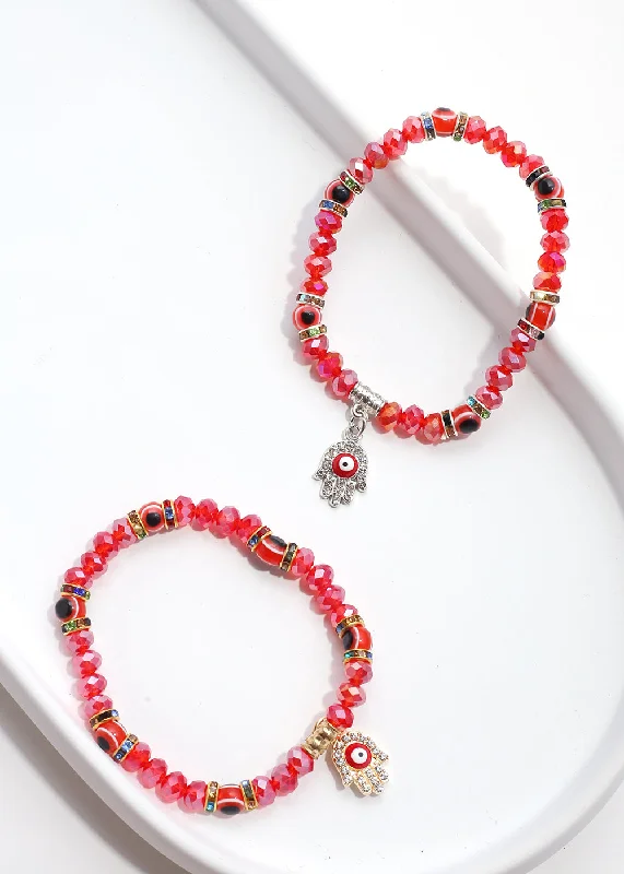 high-end bracelets for women -Red Hamsa Hand Bracelet with Multi Rhinestones