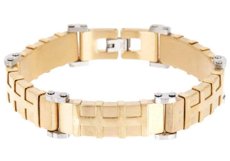 engraved bracelets for women -Mens Gold Stainless Steel Bracelet