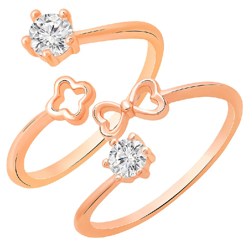 Women's rings solid-steel-Darshana Jewels Rose Gold Plated Adjustable Combo Ring