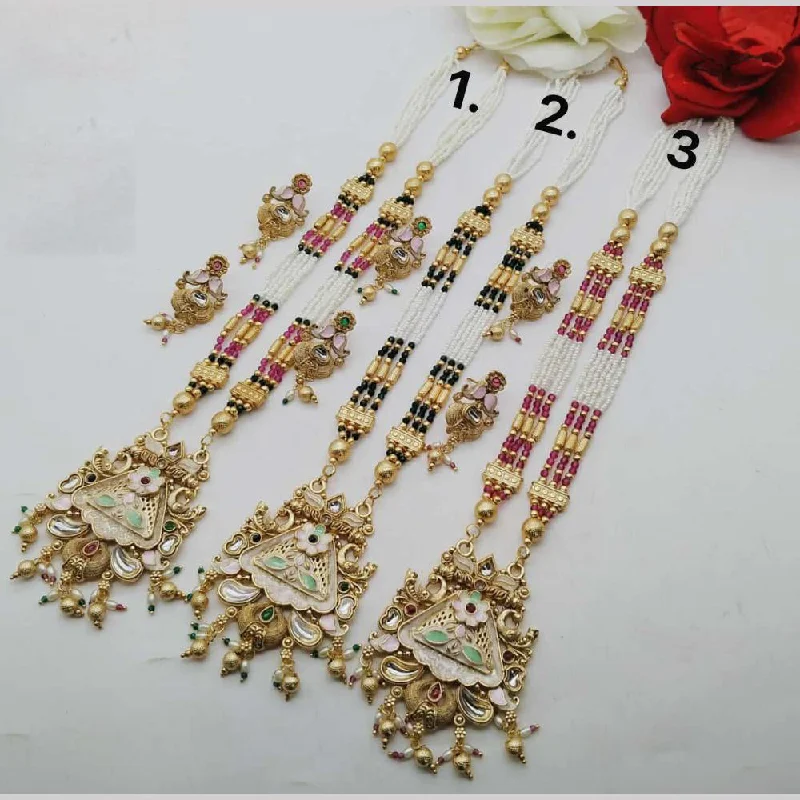 wedding necklaces for women -FS Collection Gold Plated Long Necklace Set (1 Piece Only Assorted Design)