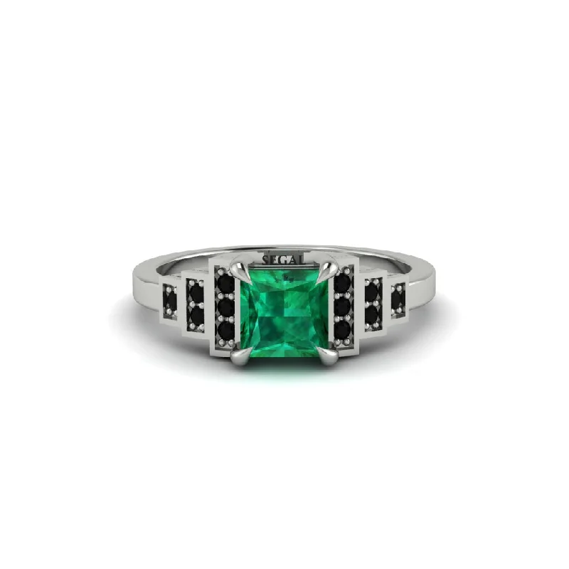 pave engagement rings for women -Emerald Geometric Princess Cut Engagement Ring - Thea No. 36