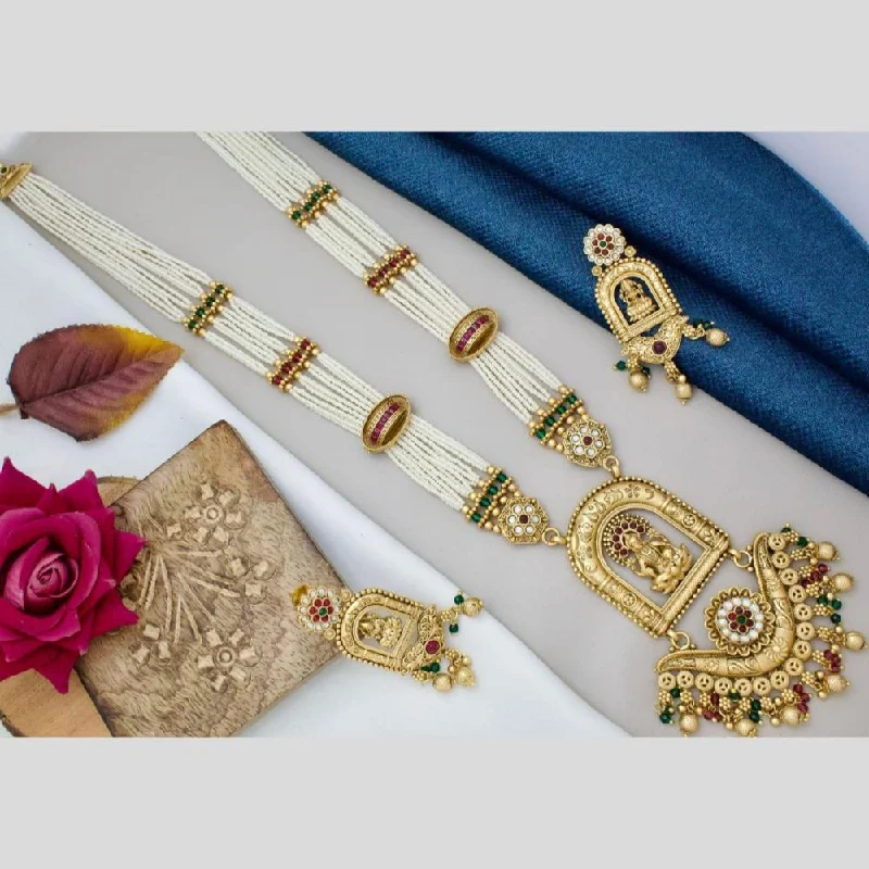 unique necklaces for women -Manisha Jewellery Gold Plated Pota Stone And Pearls Temple Long Necklace Set