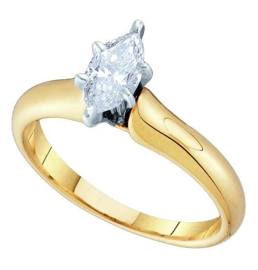 unique engagement rings for women -Signature Certificate 1/2 CTW Marquise Diamond Solitaire Engagement Ring in 14KT Yellow Gold