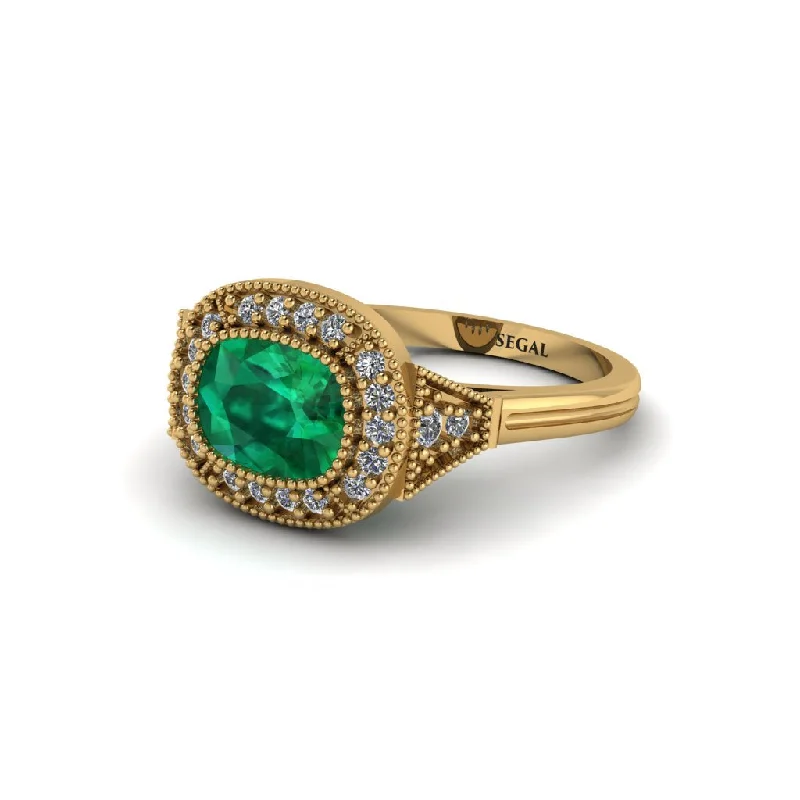 engagement rings under $1000 -Cushion Cut Emerald Milgrain Halo Engagement Ring - Blake No. 4