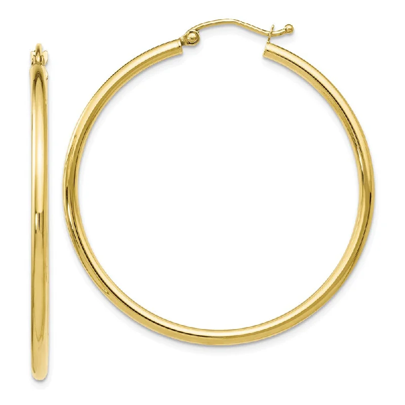 dangle earrings for women -2mm Round Hoop Earrings in 10k Yellow Gold, 40mm (1 1/2 Inch)