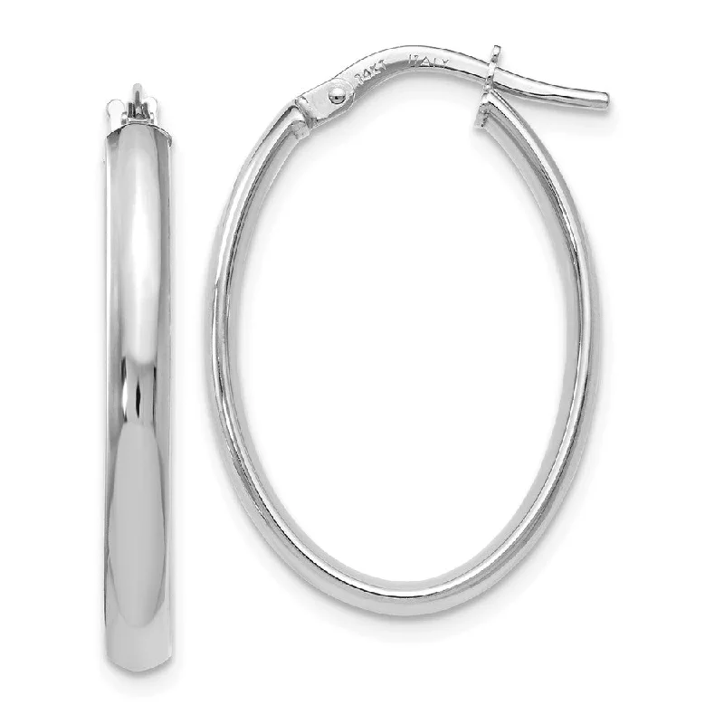 minimalist earrings for women -3mm x 26mm (1 Inch) Polished 14k White Gold Oval Tube Hoop Earrings