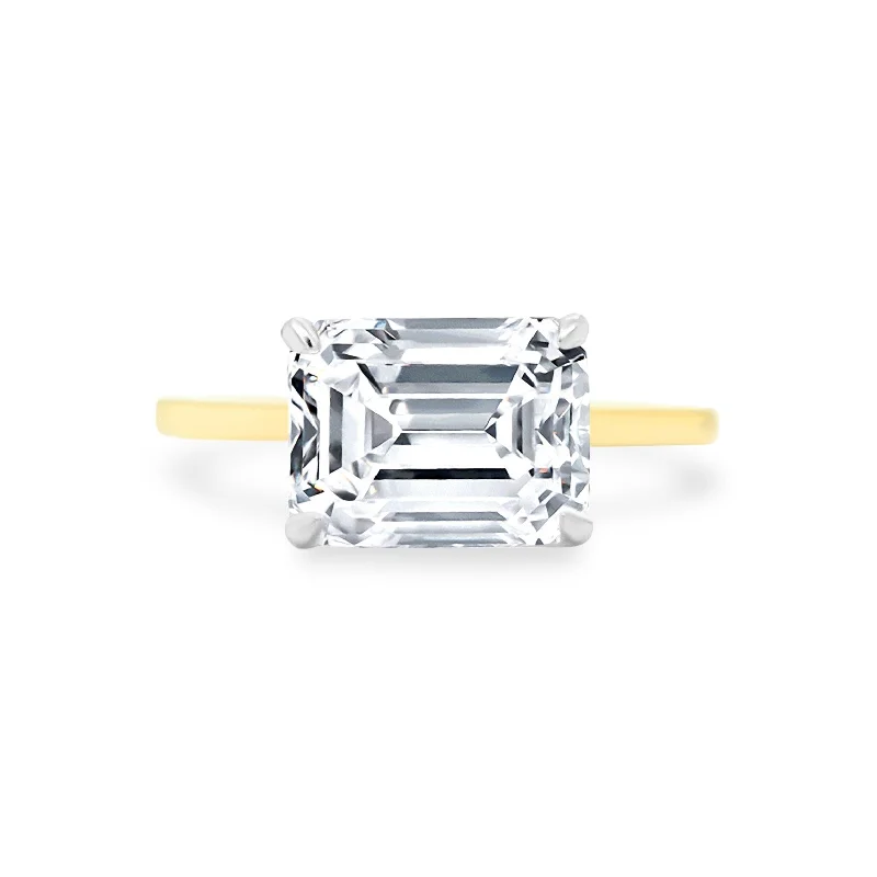 Women's rings luminous-blush-East West Emerald Cut Solitaire