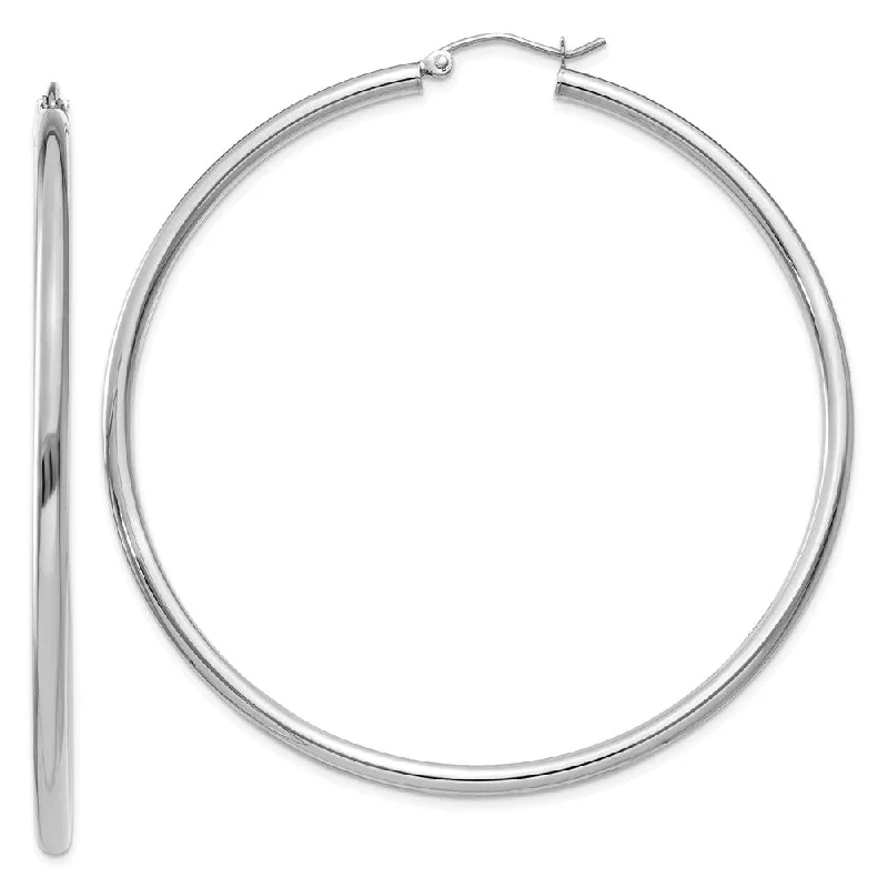 white gold earrings for women -2.5mm, 14k White Gold Classic Round Hoop Earrings, 60mm (2 3/8 Inch)