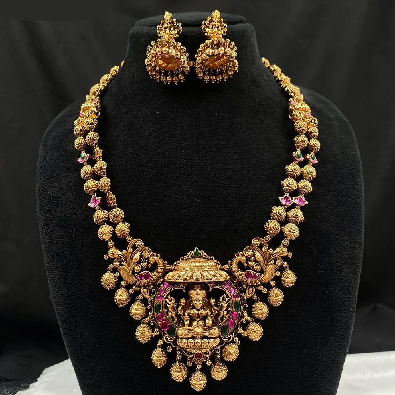 colorful necklaces for women -Royal Kundan Jewellery Gold Plated Pota Stone Temple Necklace Set