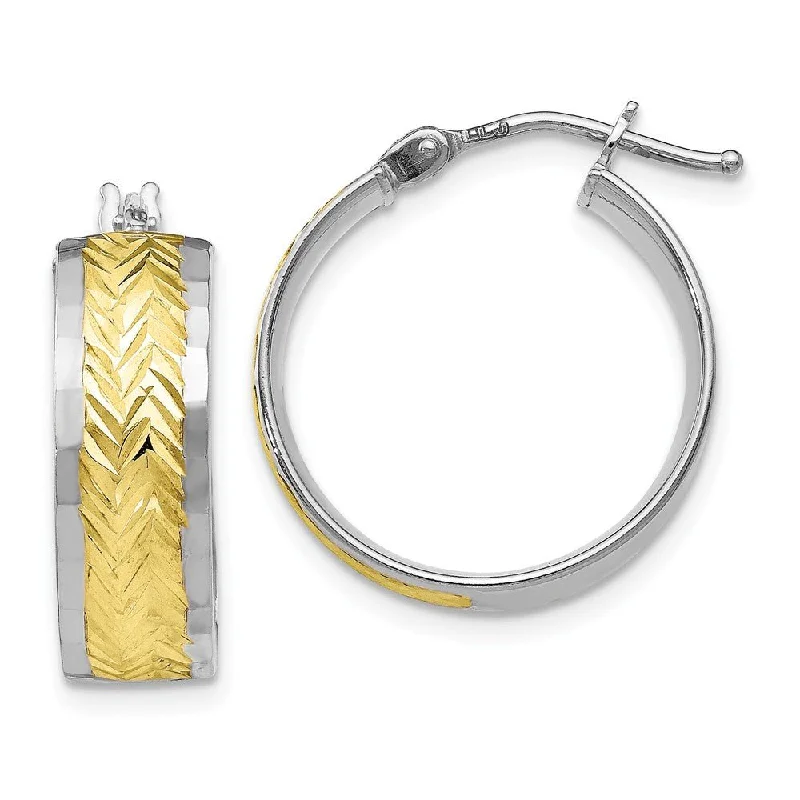 silver earrings for women -10k White Gold & Yellow Rhodium Diamond Cut Round Hoop Earrings, 18mm