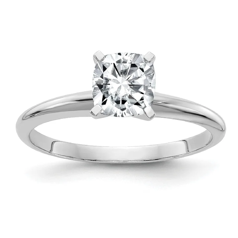 white gold engagement rings for women -6MM Cushion Moissanite Solitaire Engagement Ring in 14KT White Gold; Size 5