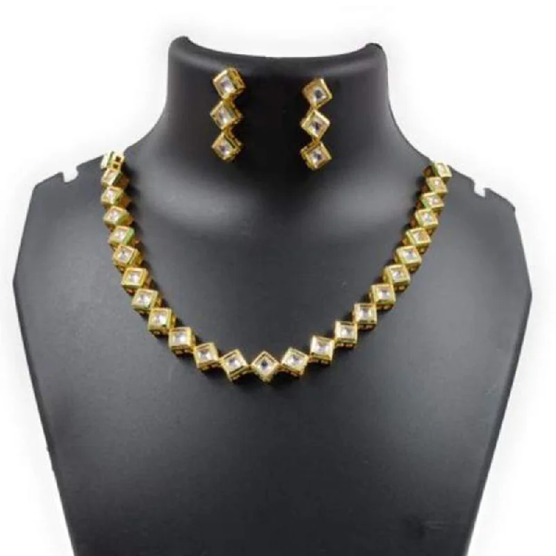 rose gold necklaces for women -Shree Chamunda Jewellers Gold Plated Kundan Stone  Necklace Set