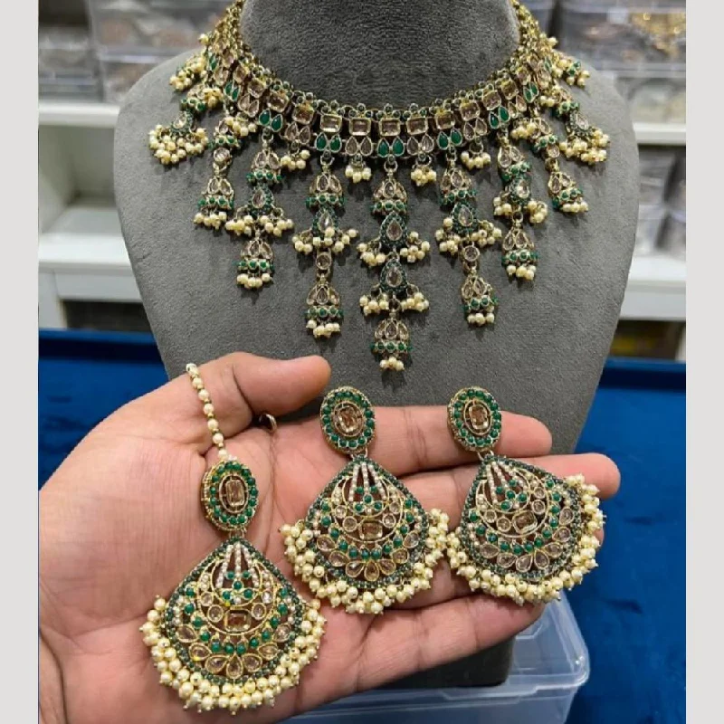 handcrafted necklaces for women -Hira Collections Gold Plated Crystal Stone And Pearls Choker Necklace Set