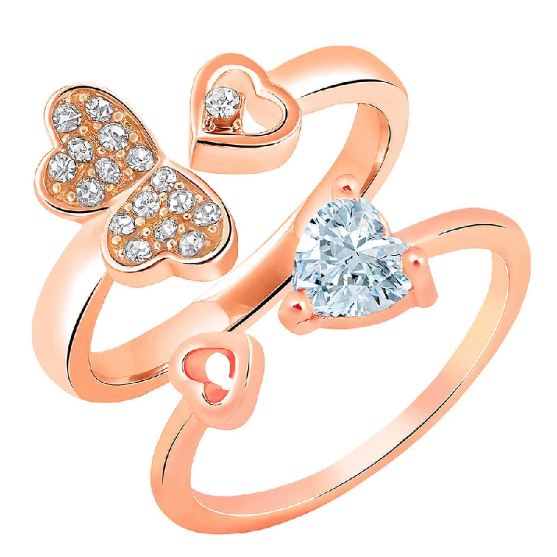 Women's rings fine-hue-Darshana Jewels Rose Gold Plated Adjustable Combo Ring