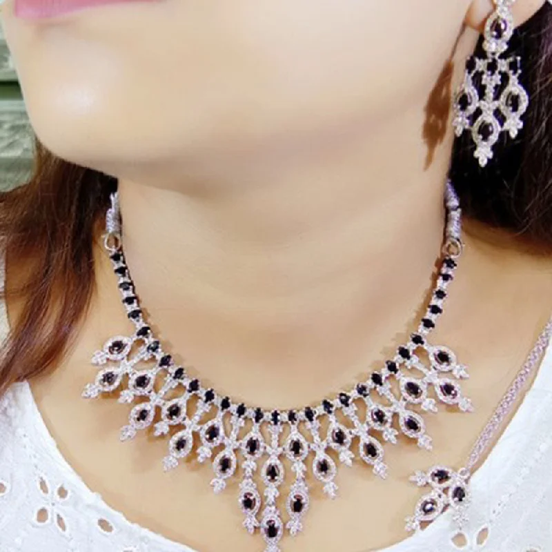 choker necklaces for women -Beeji Creations Silver Plated American Diamonds Necklace Set