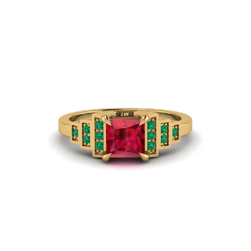 aesthetic engagement rings for women -Ruby Geometric Princess Cut Engagement Ring - Thea No. 25