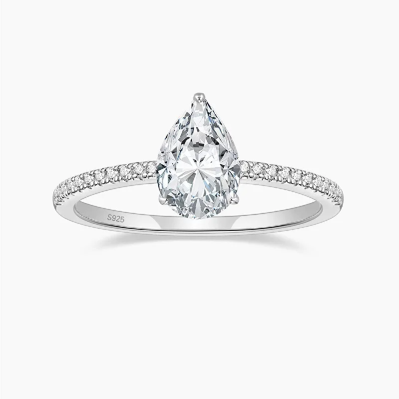 celestial moon engagement rings for women -2CT Sterling Silver Pear Engagement Ring