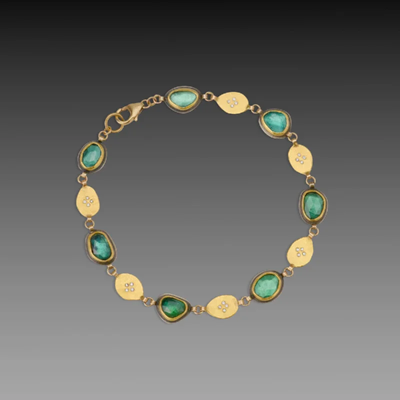 sun and moon bracelets for women -Green Tourmaline & Diamond Linked Bracelet