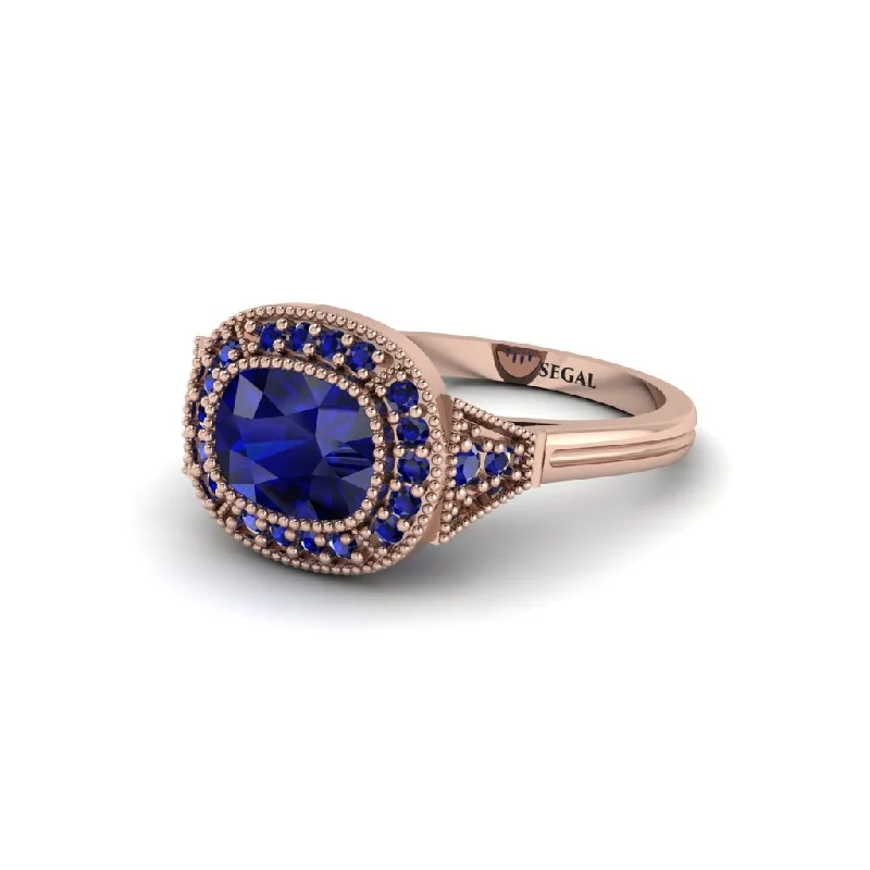 classy engagement rings for women -Cushion Cut Sapphire Milgrain Halo Engagement Ring - Blake No. 74