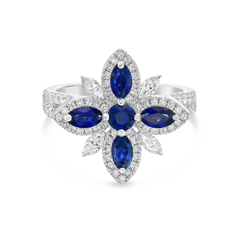 Women's rings ornate-glint-Diamond and Sapphire Ring