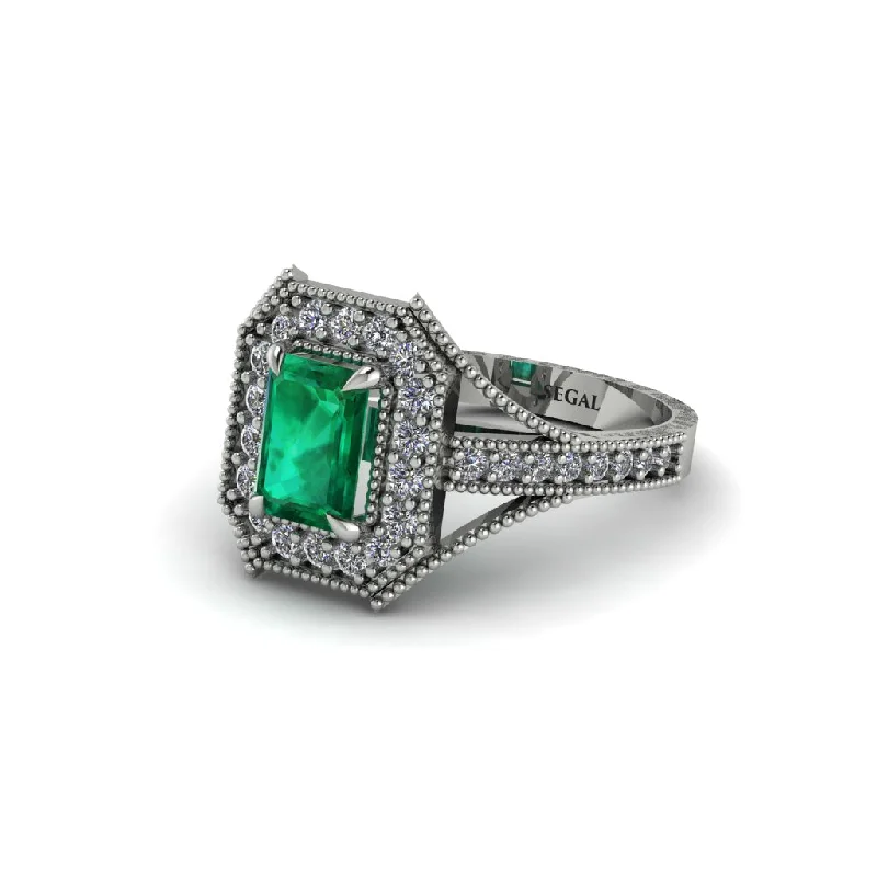 black diamond engagement rings for women -Emerald Cut Diamond Milgrain Halo Engagement Ring - Xanthe No. 6