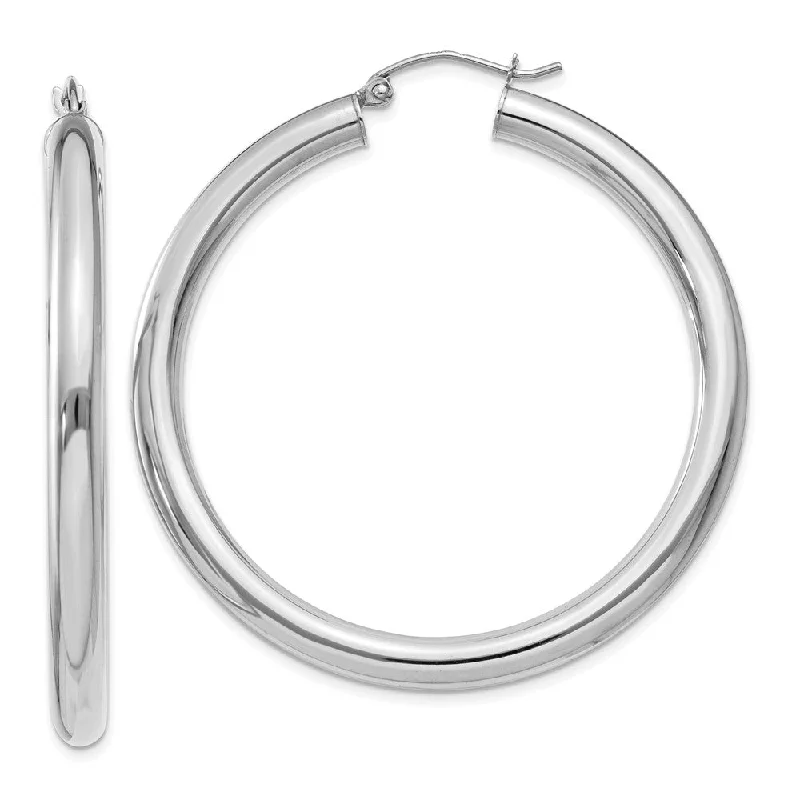 silver earrings for women -4mm x 45mm 14k White Gold Classic Round Hoop Earrings