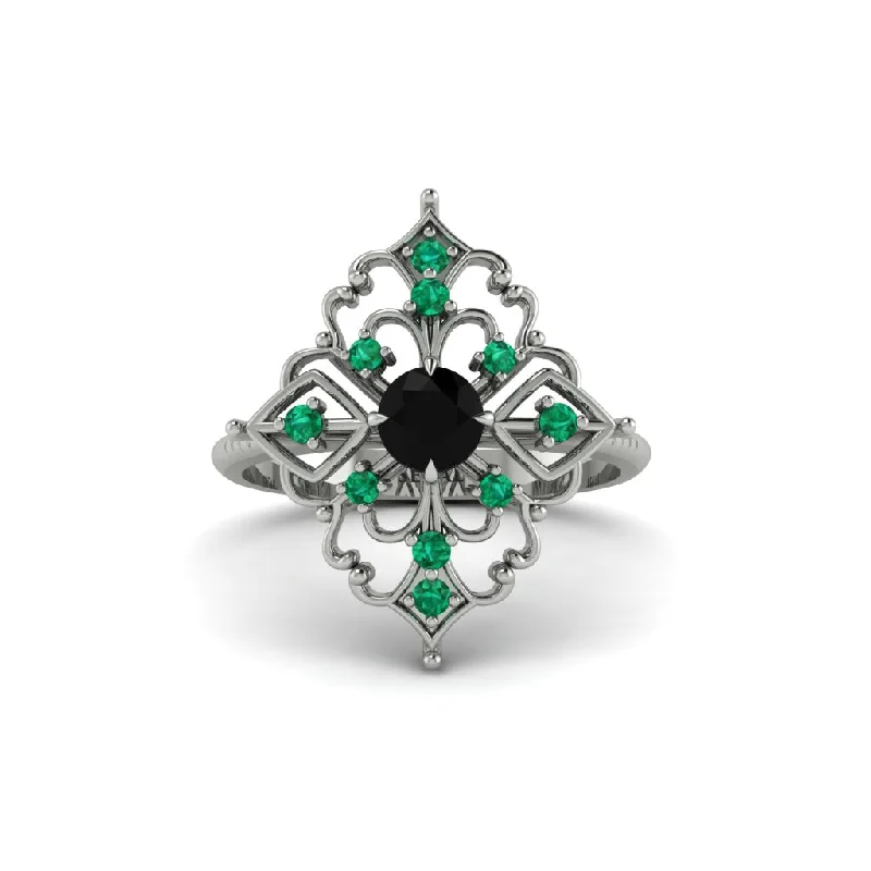 celestial moon engagement rings for women -Emerald Royal Filigree Cluster Engagement Ring - Zinnia No. 24