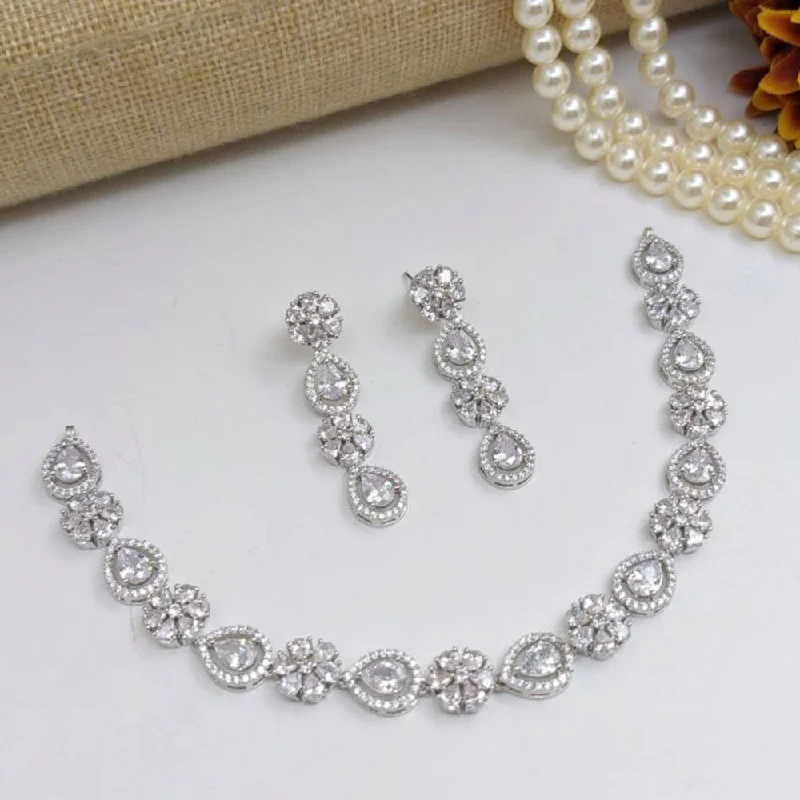 vintage necklaces for women -Aamrapali Silver Plated American Diamond Necklace Set