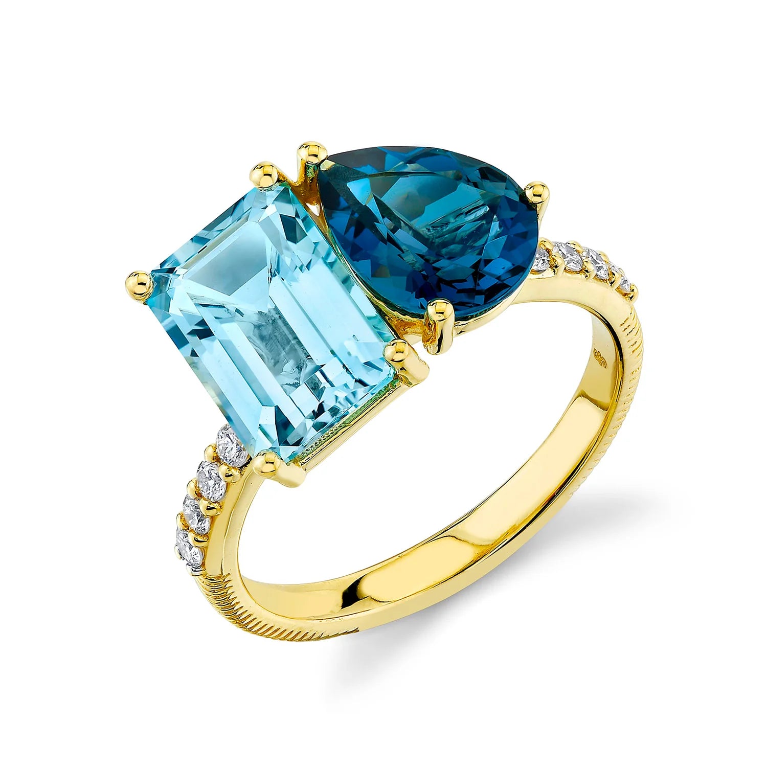 Women's rings whimsical-twirl-Two-Stone Blue Topaz Ring with Diamonds