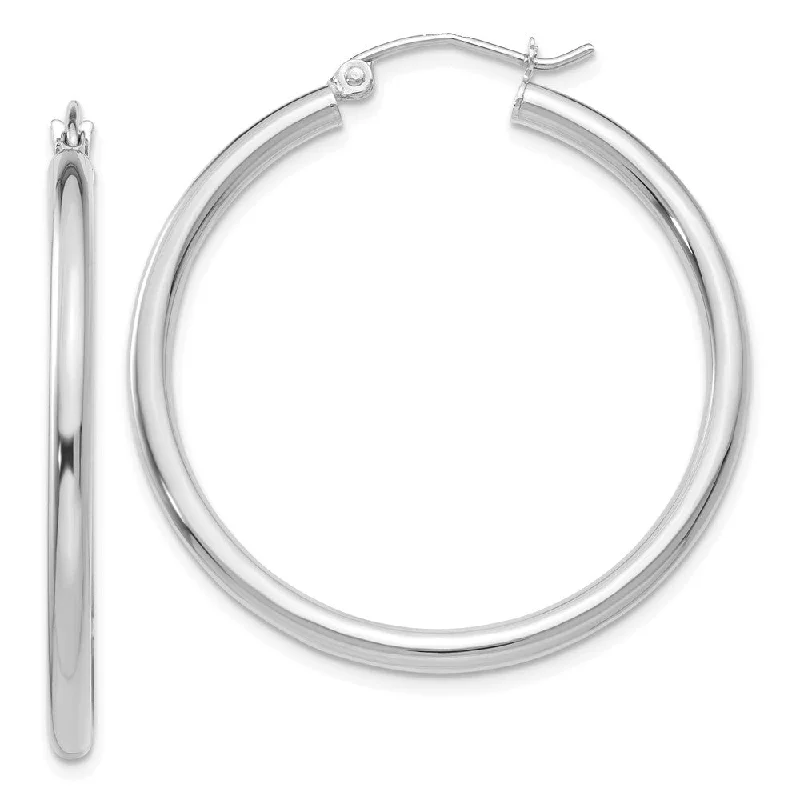 silver earrings for women -2.5mm x 35mm 14k White Gold Classic Round Hoop Earrings