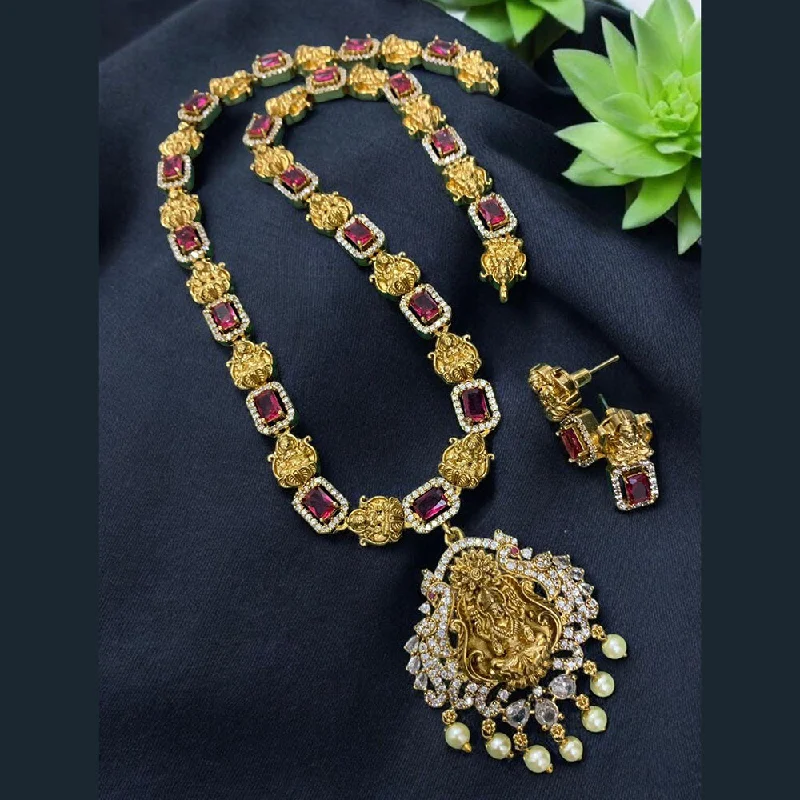 short necklaces for women -Sona Creation Gold Plated Crystal Stone And Temple Necklace Set