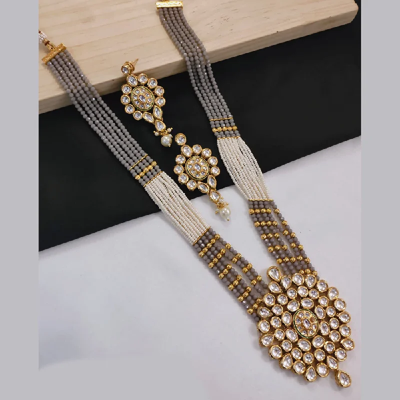 zodiac necklaces for women -SNERA Gold Plated Crystal Stone Pearls And Beads Mirror Necklace Set