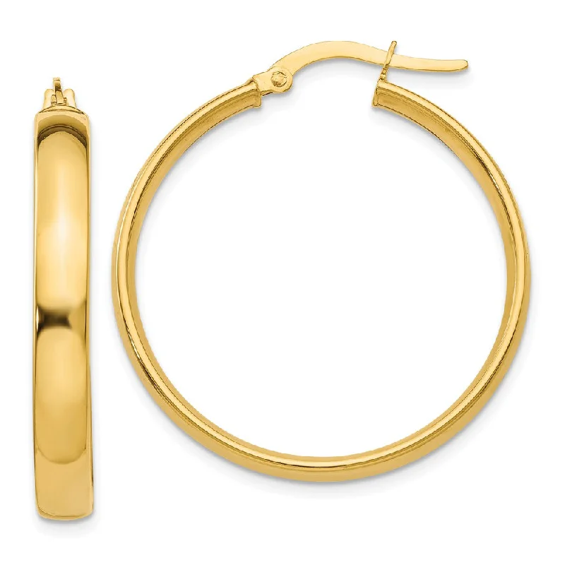 statement earrings for women -4mm x 28mm Polished 14k Yellow Gold Round Hoop Earrings