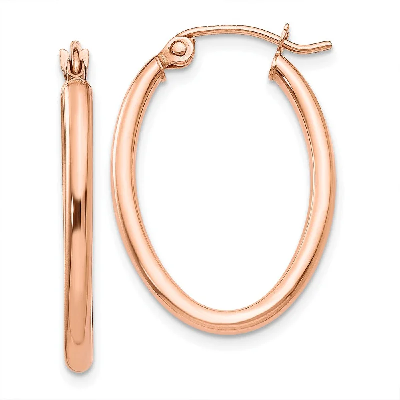 rectangle drop earrings for women -2mm x 31mm Polished 14k Rose Gold Classic Oval Hoop Earrings