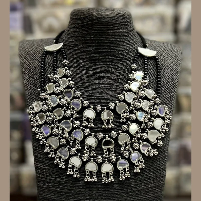 aesthetic necklaces for women -Darshana Jewels Oxidised Multi layer Mirror Necklace Set