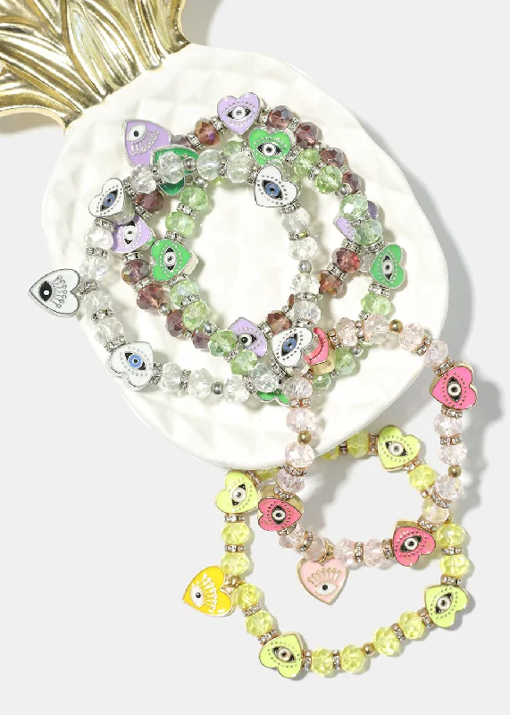 letter bracelets for women -Heart with Evil Eye Charm Bracelet