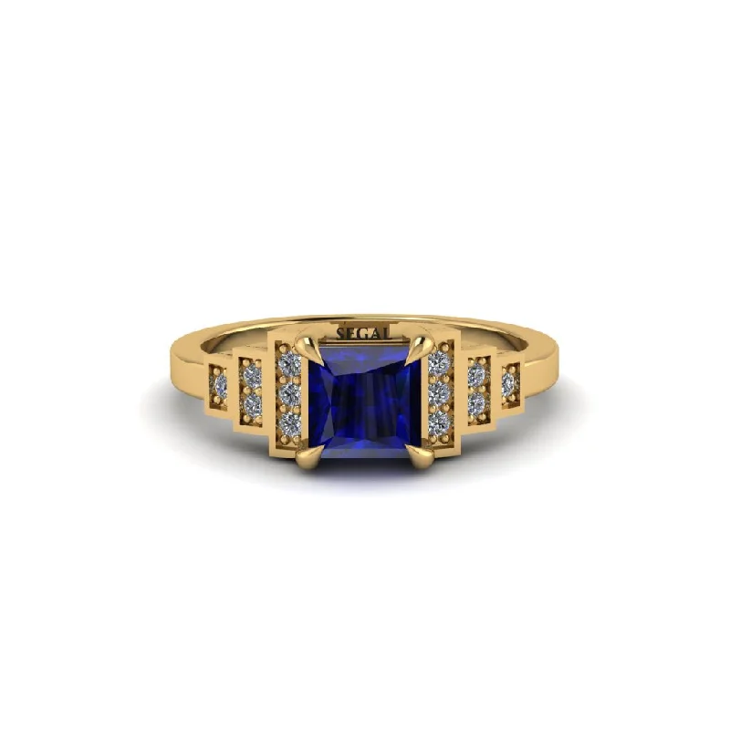 antique gold engagement rings for women -Sapphire Geometric Princess Cut Engagement Ring - Thea No. 13