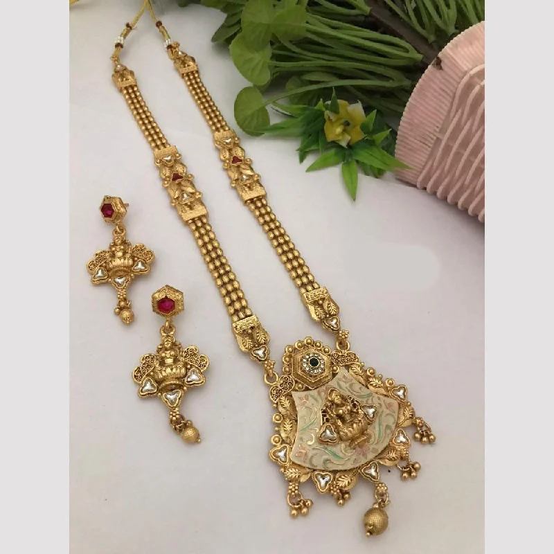 opal necklaces for women -FS Collection Gold Plated Kundan Stone And Meenakari Temple Necklace Set