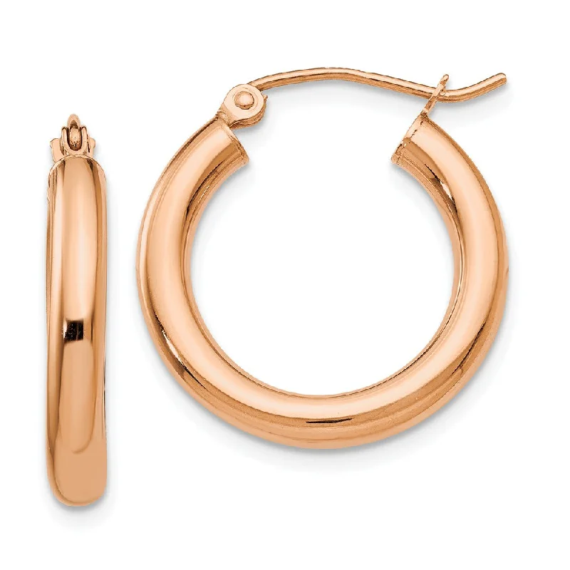 unique earrings for women -3mm, 14k Rose Gold Polished Round Hoop Earrings, 20mm (3/4 Inch)