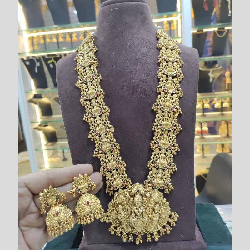 casual wear necklaces for women -Manisha Jewellery Gold Plated Pota Stone Temple Long Necklace Set