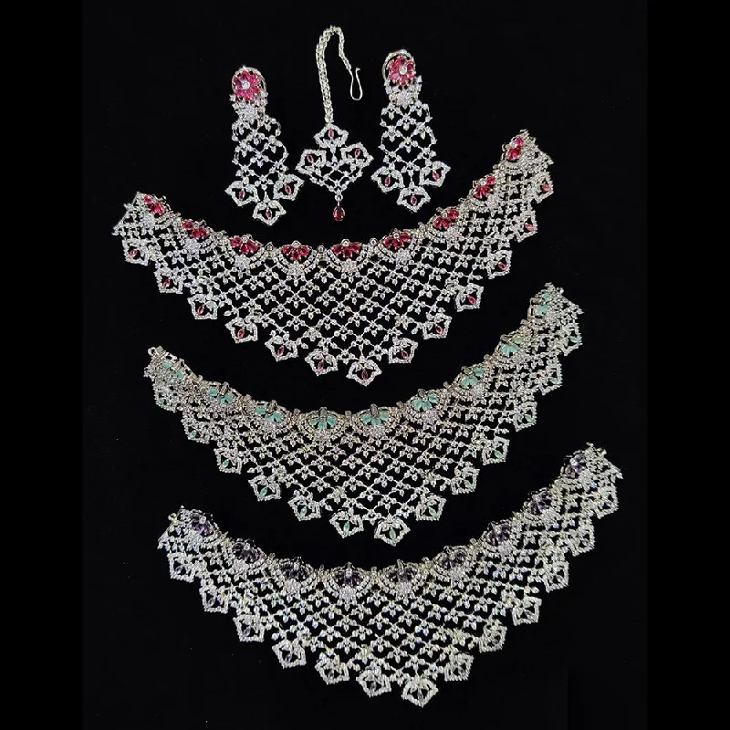 aesthetic choker necklaces for women -JCM Silver Plated American Diamond Choker Necklace Set