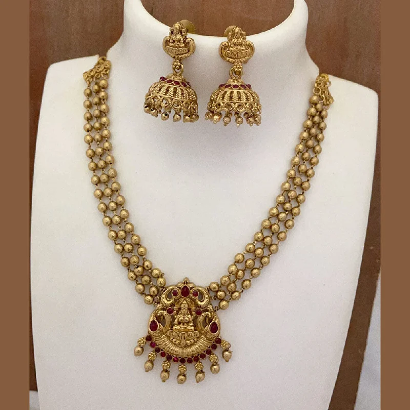 custom necklaces for women -Joyful Jewel Art Matte Gold Plated Pota Stone Temple Necklace Set